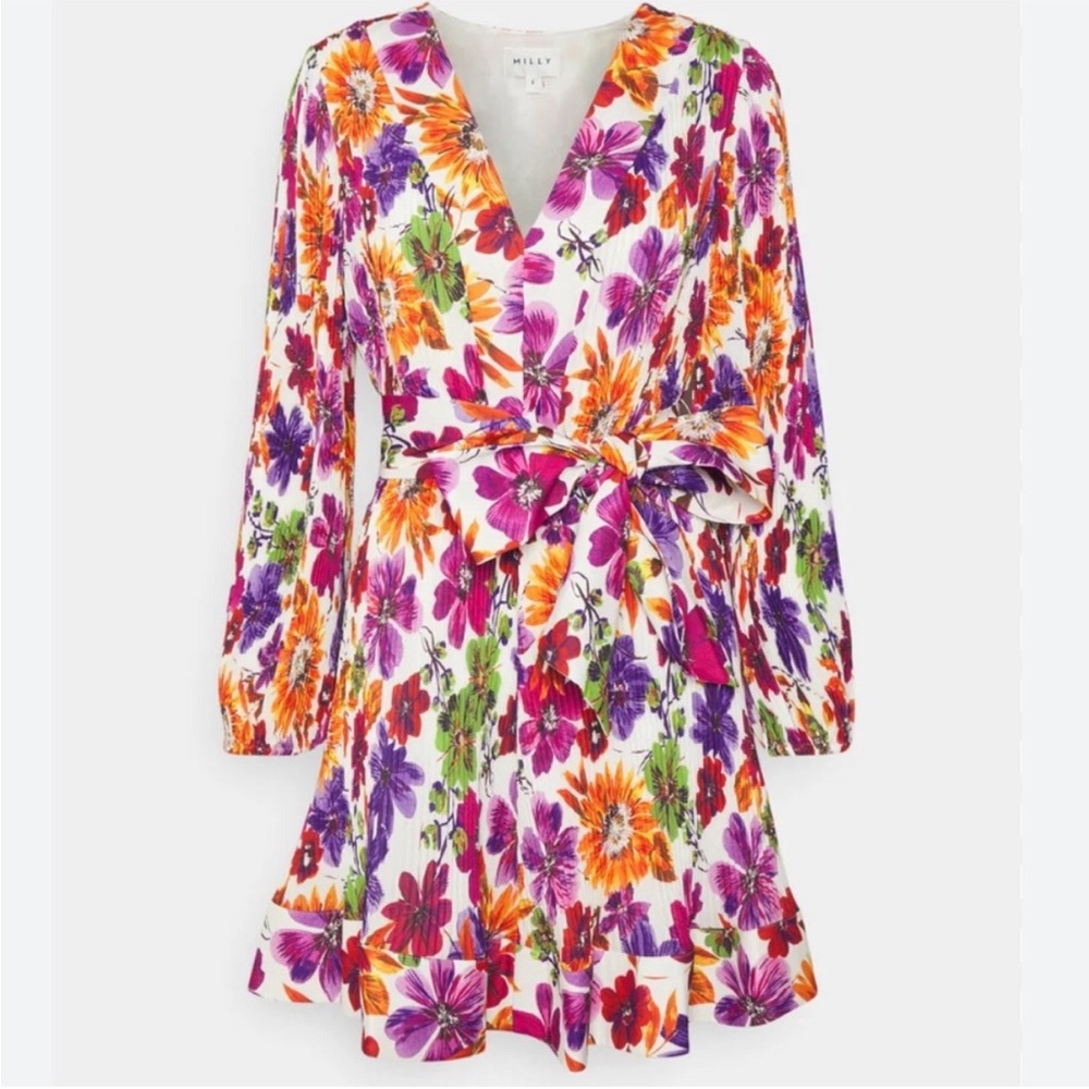 Milly Multicolor Floral Mini Dress With Belt | 4